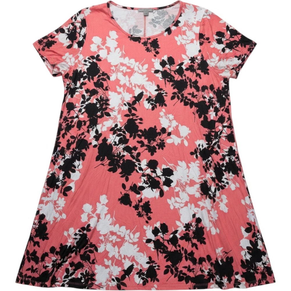 Jessica London Dress Womens 30/32 Pink Floral Short Sleeve Scoop Neck Swing Midi